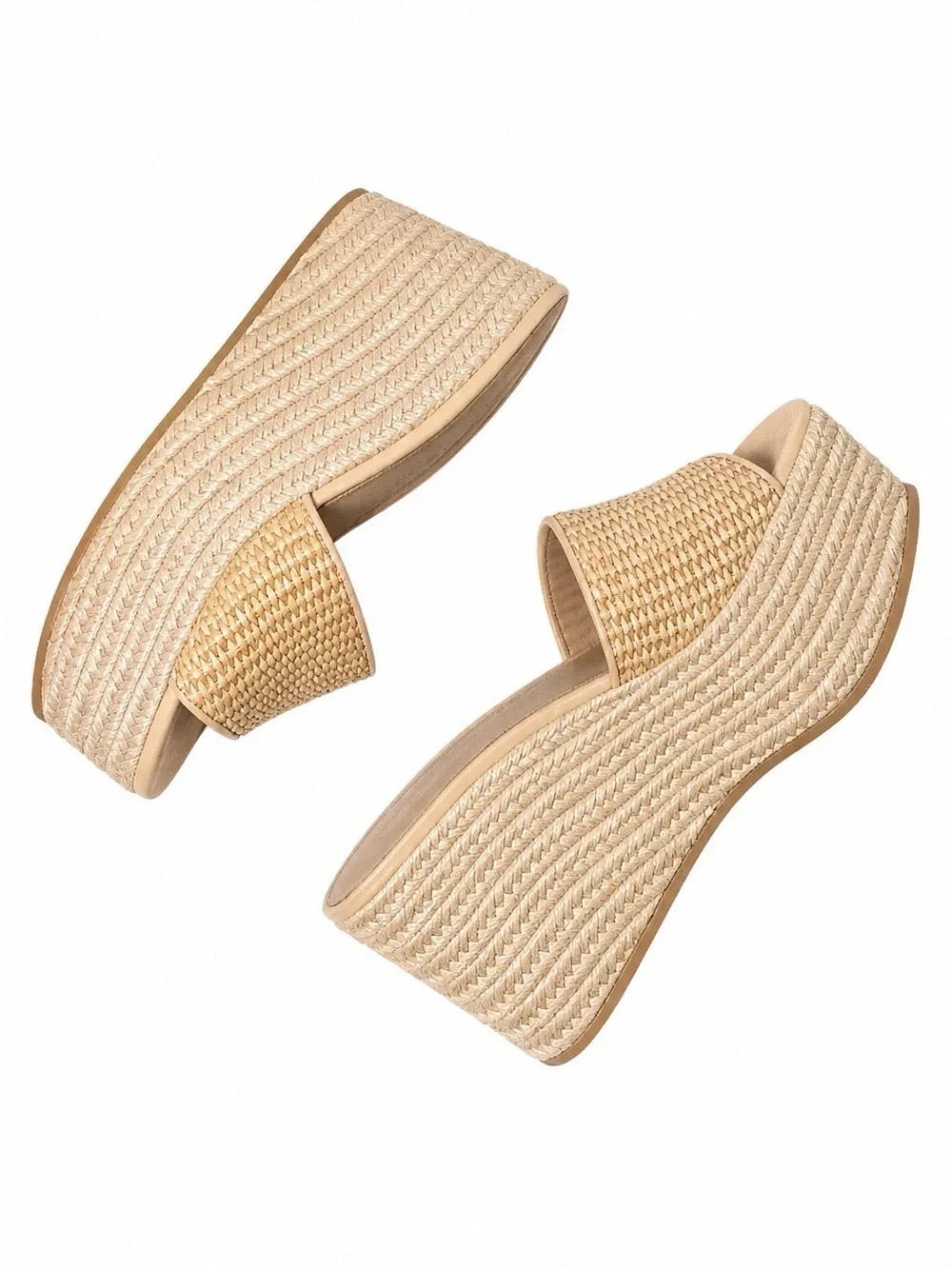 Veronica Beard Natural Woven Espadrille Wedge Mules